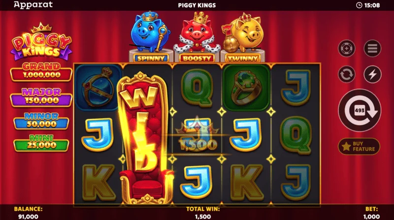 Piggy Kings – kolmevärvilised Booster Coins'id mänguväljal
